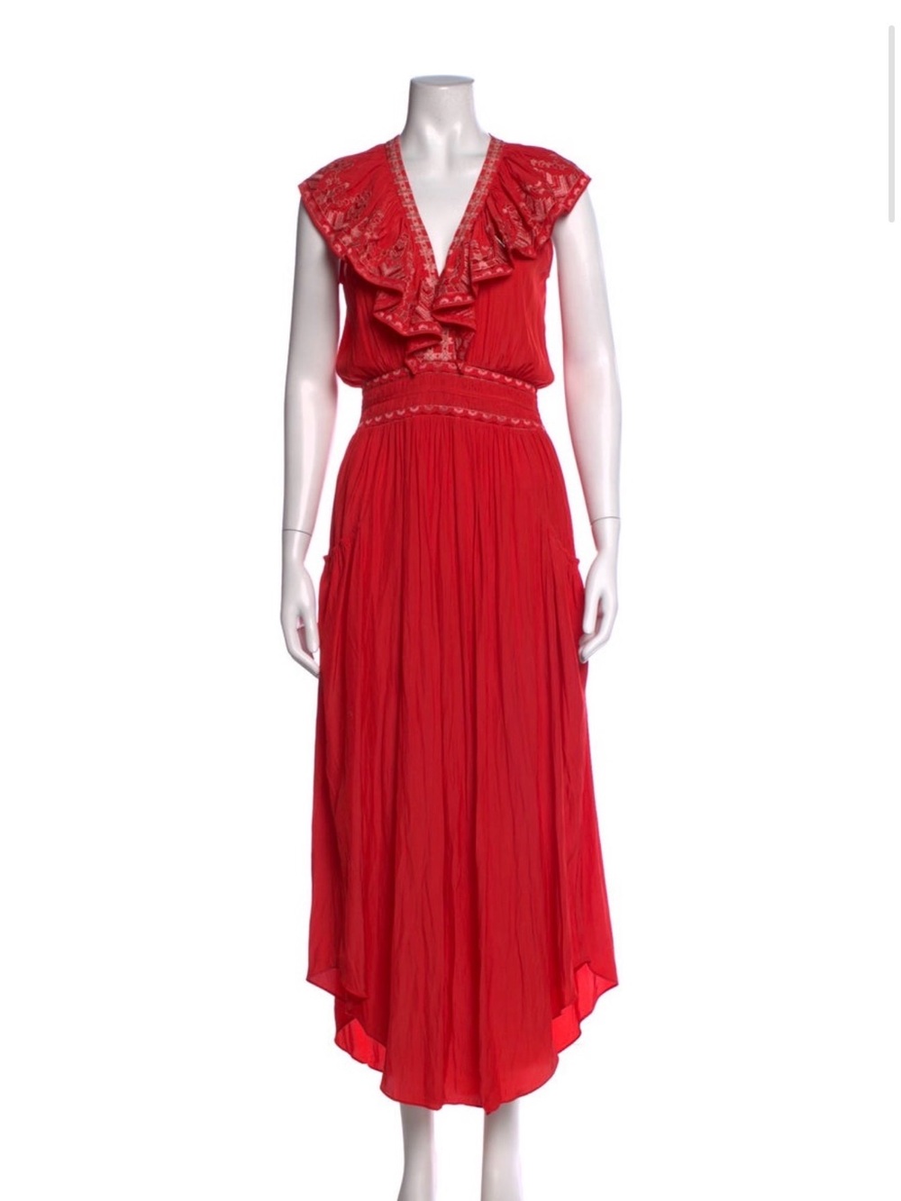 Ramy Brook Red Ruffle V-Neck High-Low Dress